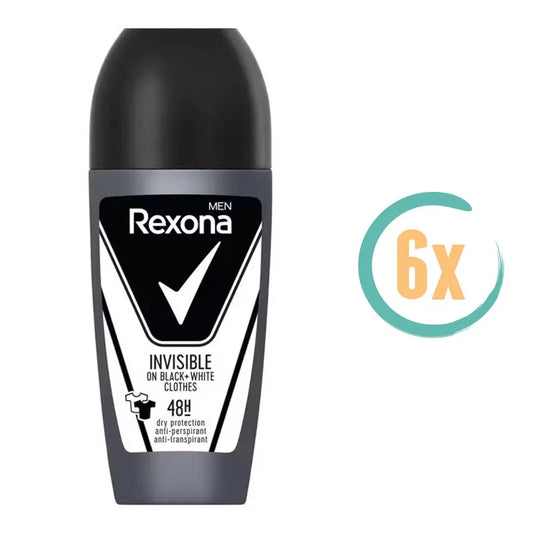 6x Rexona Invisible Black & White Deoroller 50ml