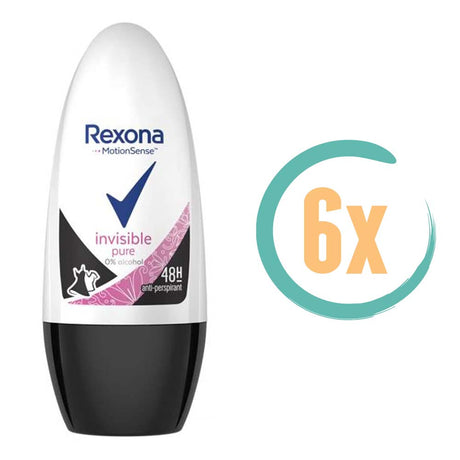 6x Rexona Invisible Pure Deoroller 50ml, VoordeligInslaan.nl