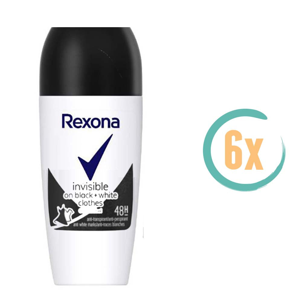 6x Rexona Invisible Black & White Clothes Deoroller 50ml