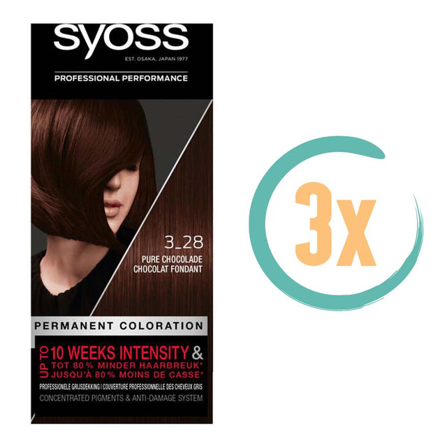 3x Syoss Haarverf 3_28 Pure Chocolade, VoordeligInslaan.nl