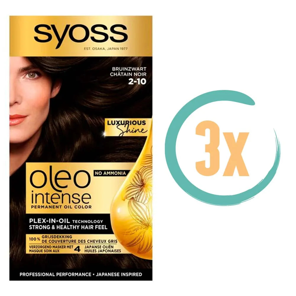 3x Syoss Oleo Intense 2-10 Bruinzwart Haarverf