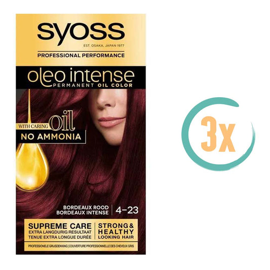 3x Syoss Oleo Intense 4-23 Bordeaux Rood Haarverf