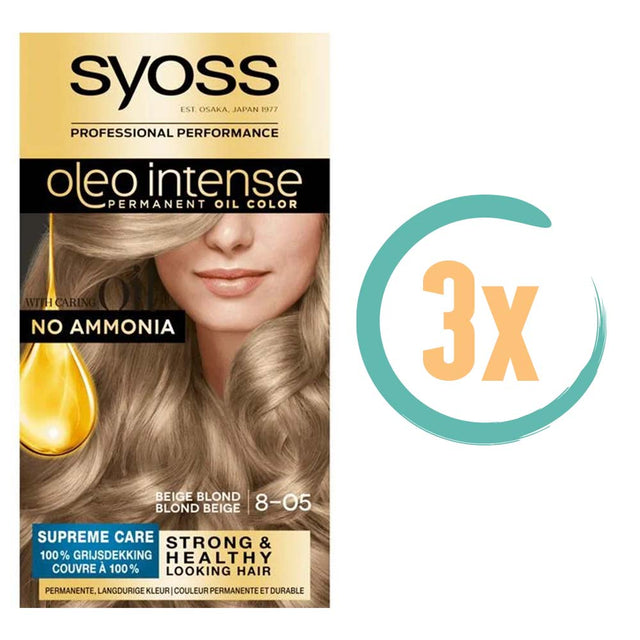 3x Syoss Color Oleo Intense 8-05 Beige Blond Haarverf, VoordeligInslaan.nl