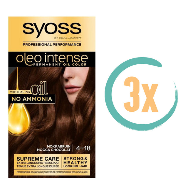 3x Syoss Color Oleo 4-18 Mokkabruin Haarverf, VoordeligInslaan.nl