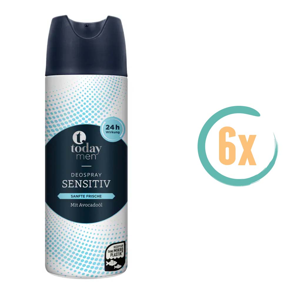 6x Today Men Sensitive Deospray 200ml