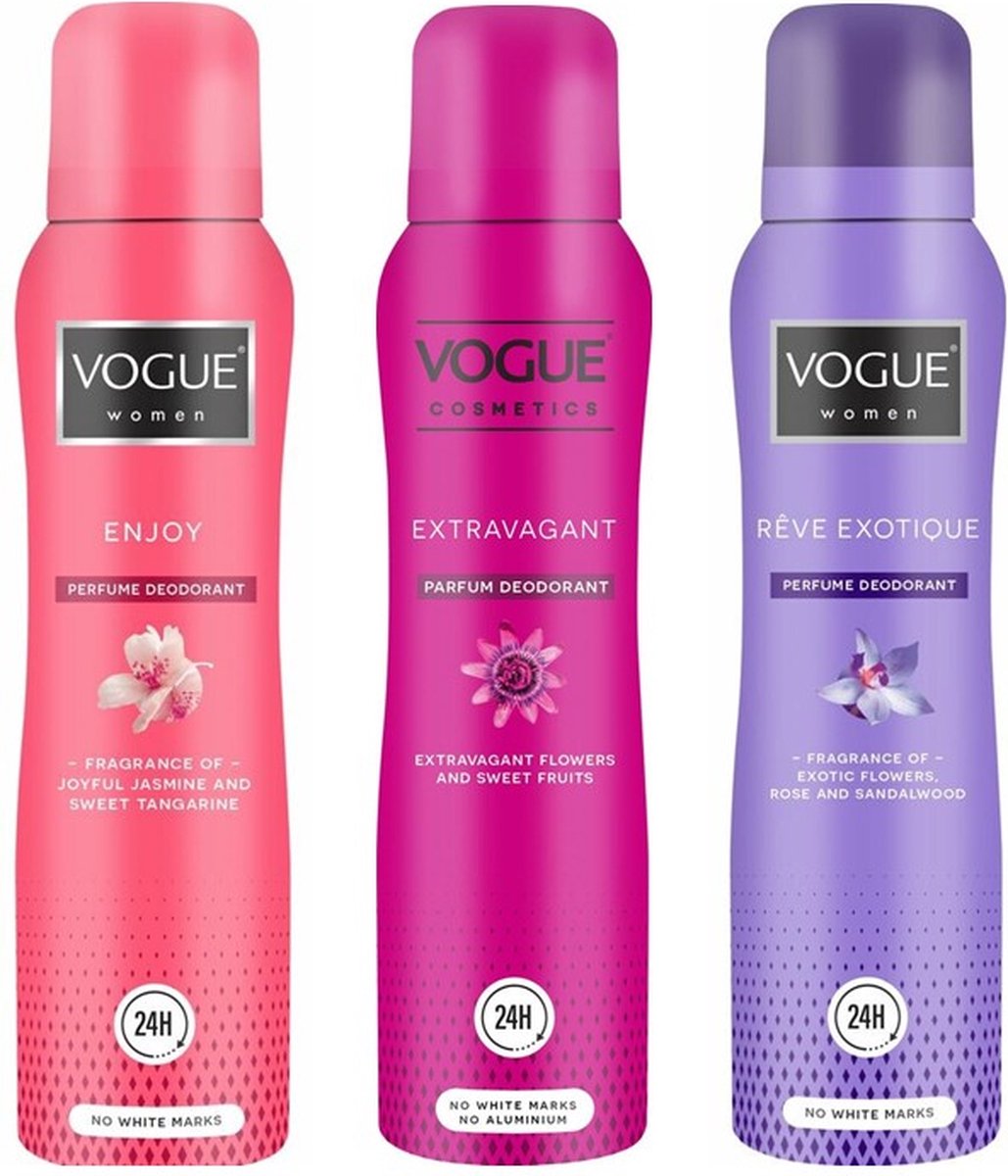 Vogue Deospray Voordeelpakket 3-Delig, VoordeligInslaan.nl