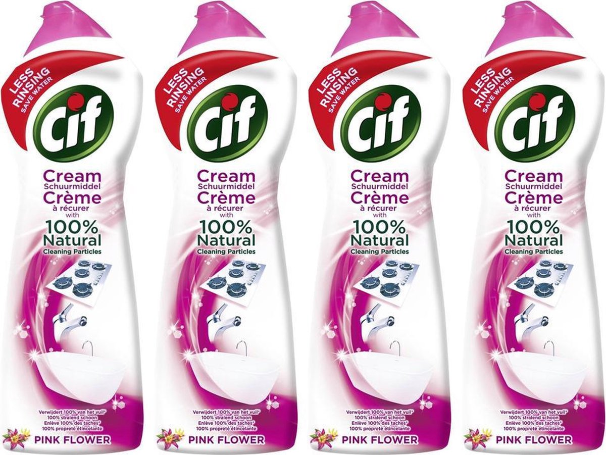 4x Cif Schuurmiddel Pink Flower 500ml, VoordeligInslaan.nl