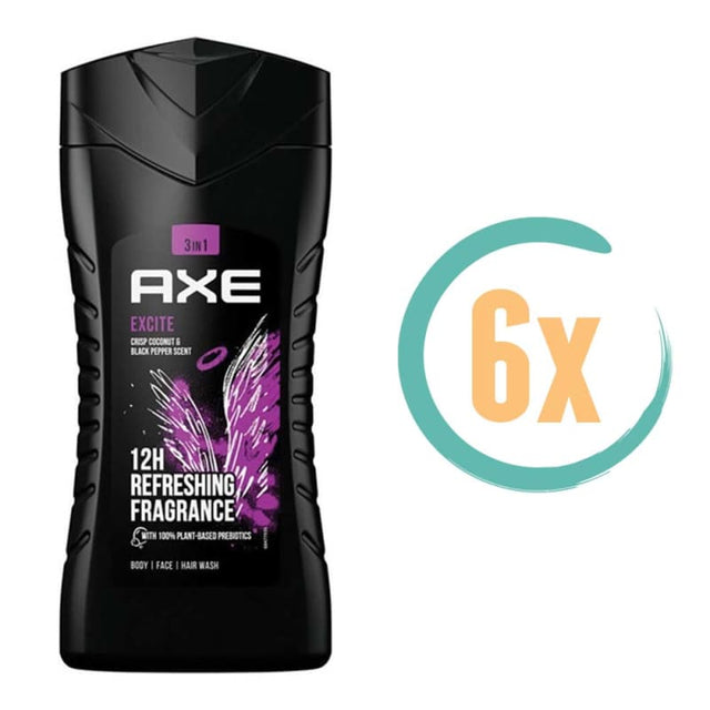 6x Axe Excite 3in1 Douchegel 250ml