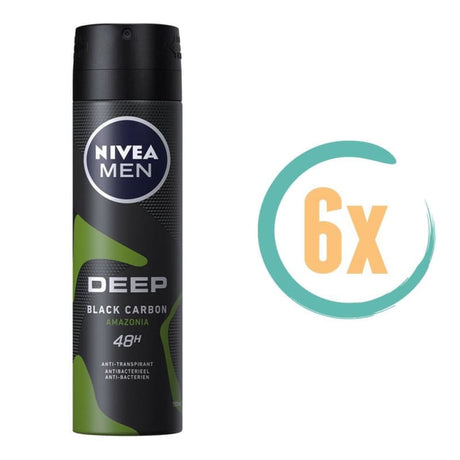 6x Nivea Deep Black Carbon Amazonia Deospray 150ml -