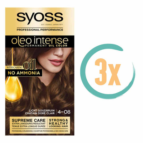 3x Syoss Color Oleo Intense 4-08 Licht Goudbruin Haarverf, VoordeligInslaan.nl