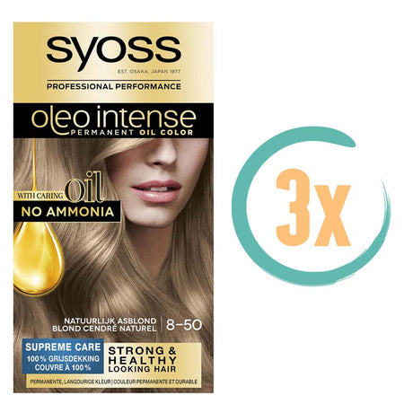 3x Syoss Color Oleo Intense 8-50 Natuurlijk Asblond Haarverf, VoordeligInslaan.nl